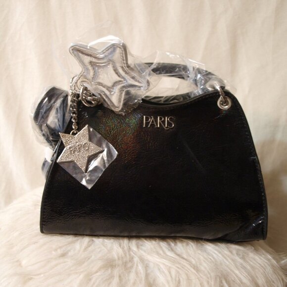 Paris Handbags - NEW PURSE Hard Shiny Hand Bag By Paris With Zipper